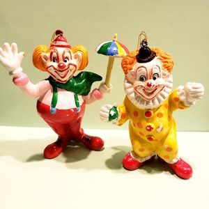Vintage Blow Mold Circus Clown Christmas Ornaments Hong Kong (2) 5" Cake Topper.